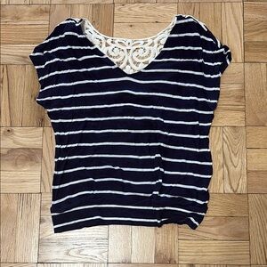 Express Blue and White Striped Relaxed Tee